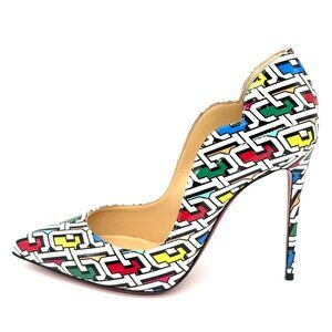 Christian Louboutin HOT CHICK 100 Scallop Patent CL 3D Heels Pumps Shoes